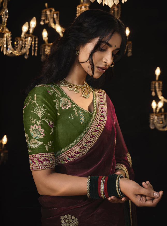 Garnet Brown Embroidered Designer Saree