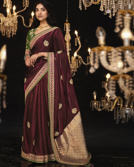 Garnet Brown Embroidered Designer Saree