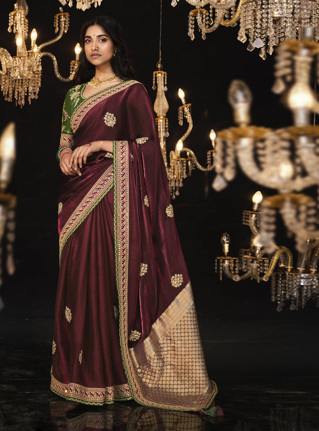 Garnet Brown Embroidered Designer Saree