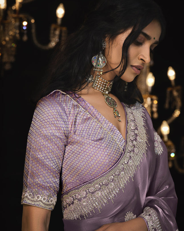 Lilac Embroidered Designer Saree
