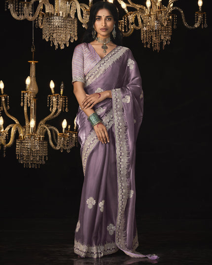 Lilac Embroidered Designer Saree