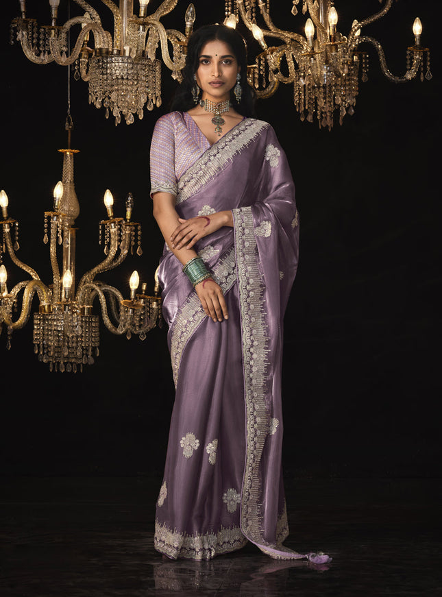 Lilac Embroidered Designer Saree