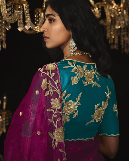 Magenta Embroidered Designer Saree