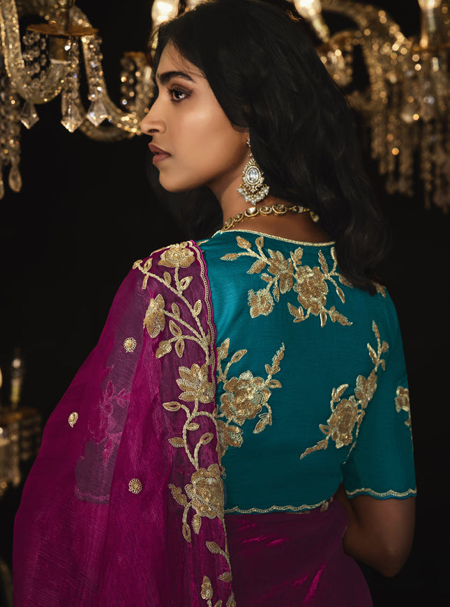Magenta Embroidered Designer Saree