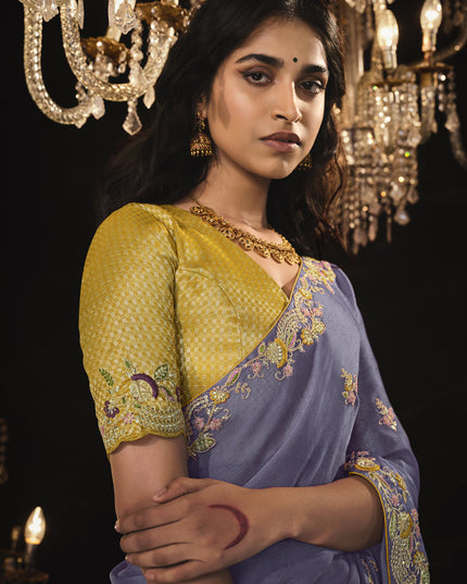 Lavender Embroidered Designer Saree