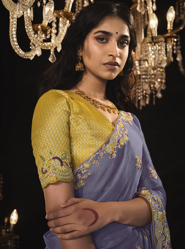Lavender Embroidered Designer Saree