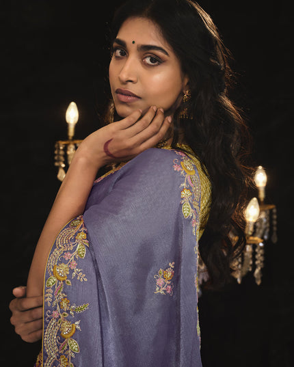 Lavender Embroidered Designer Saree