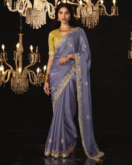 Lavender Embroidered Designer Saree