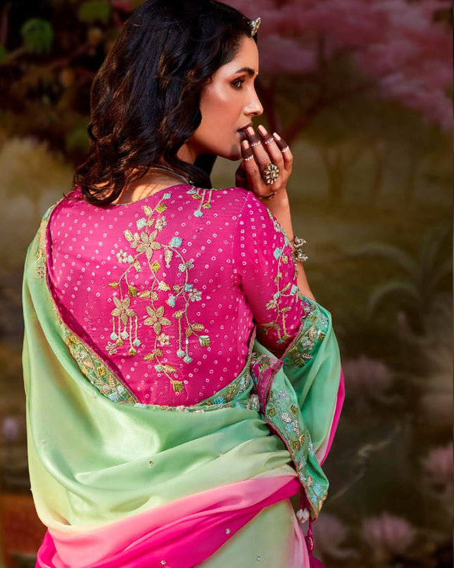 Multicolor Organza Chiffon Embroidered Designer Wedding Saree