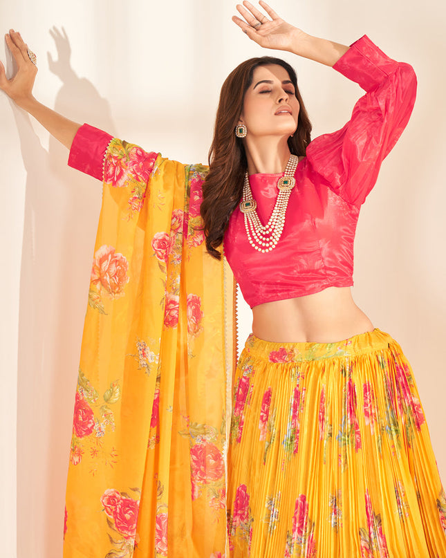 Sunny Yellow Pure Organza Readymade Lehenga Choli