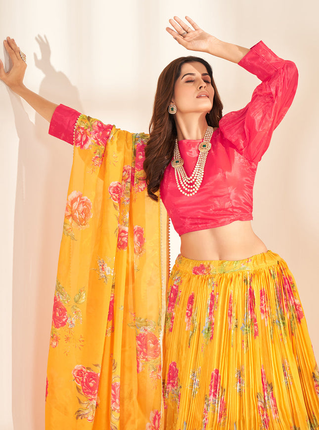 Sunny Yellow Pure Organza Readymade Lehenga Choli