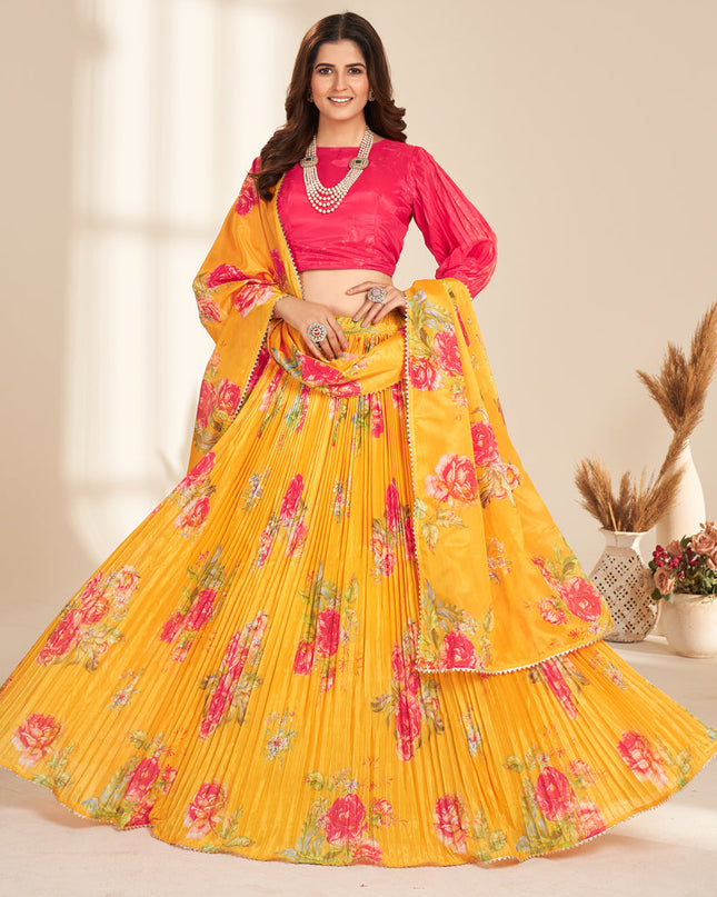 Sunny Yellow Pure Organza Readymade Lehenga Choli