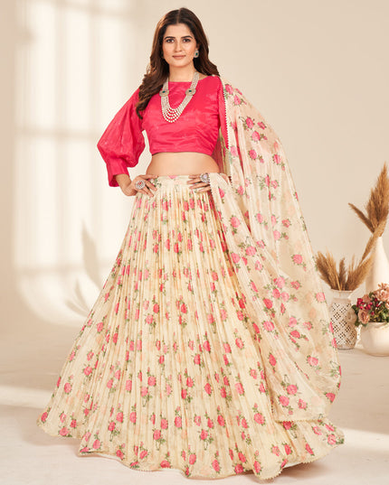 Cream Pure Organza Readymade Lehenga Choli