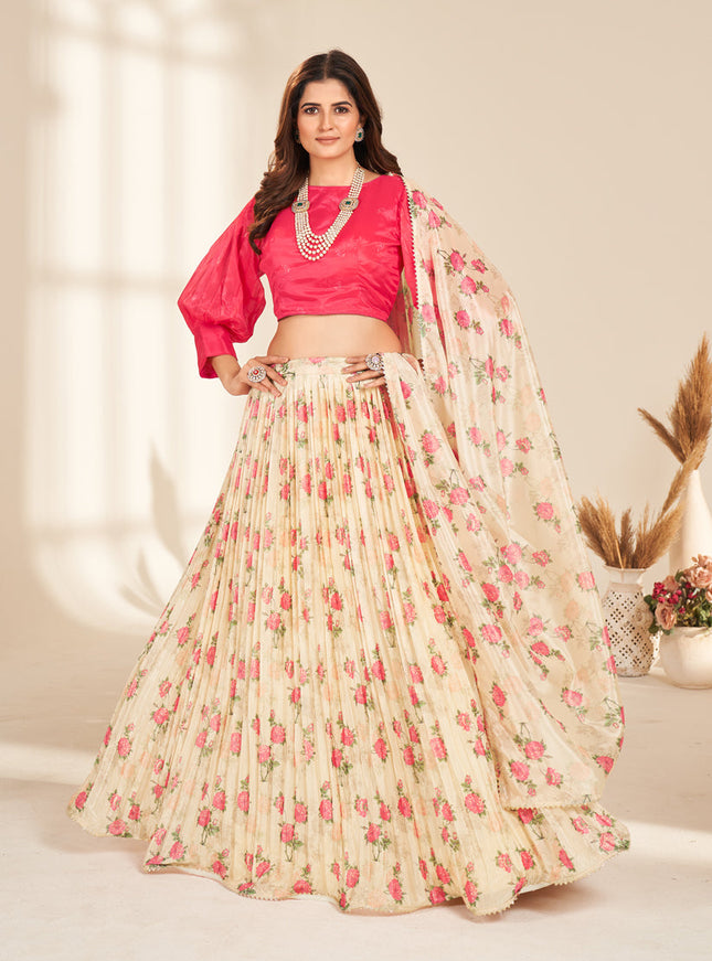 Cream Pure Organza Readymade Lehenga Choli
