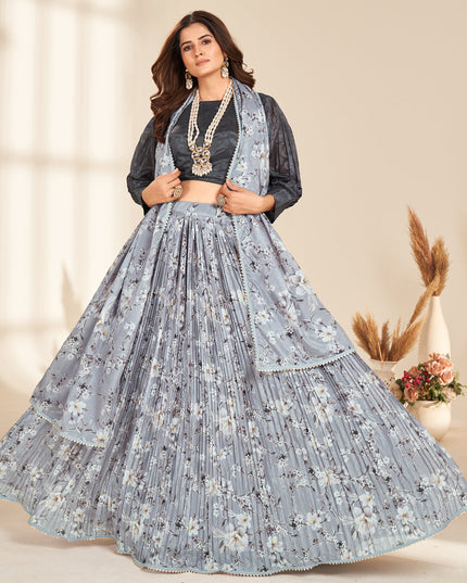 Smoke Grey Pure Organza Readymade Lehenga Choli