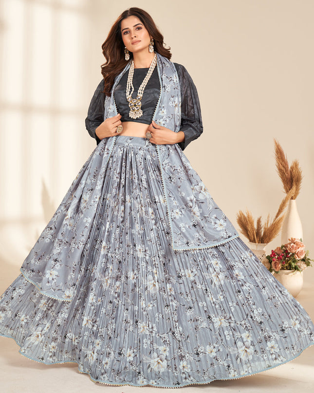 Smoke Grey Pure Organza Readymade Lehenga Choli