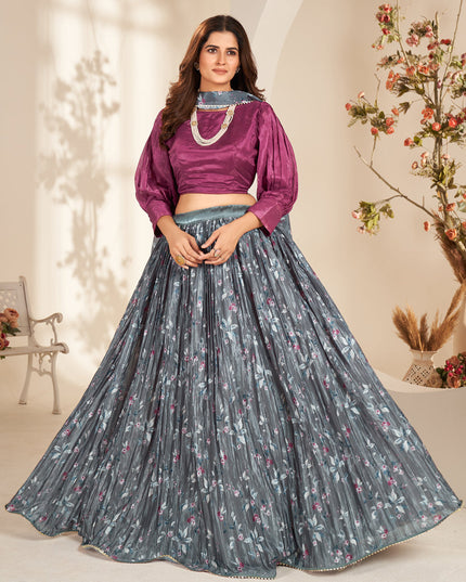 Slate Grey Pure Organza Readymade Lehenga Choli