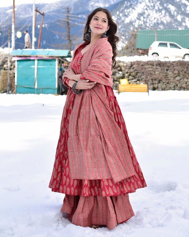 Crimson Red Pure Muslin Sharara Kameez Suit