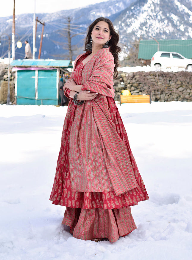 Crimson Red Pure Muslin Sharara Kameez Suit