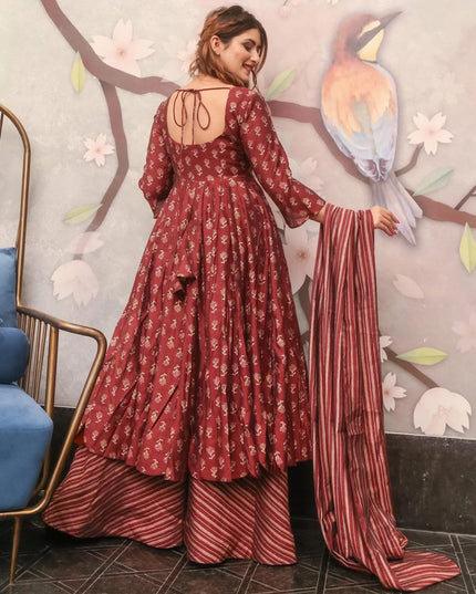 Maroon Pure Muslin Sharara Kameez Suit