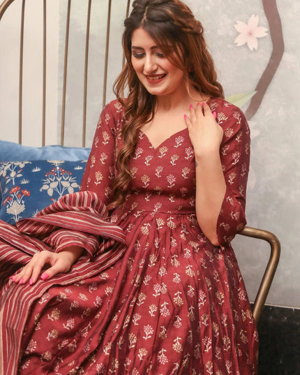 Maroon Pure Muslin Sharara Kameez Suit