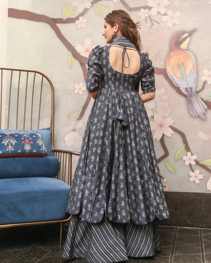 Grey Pure Muslin Sharara Kameez Suit