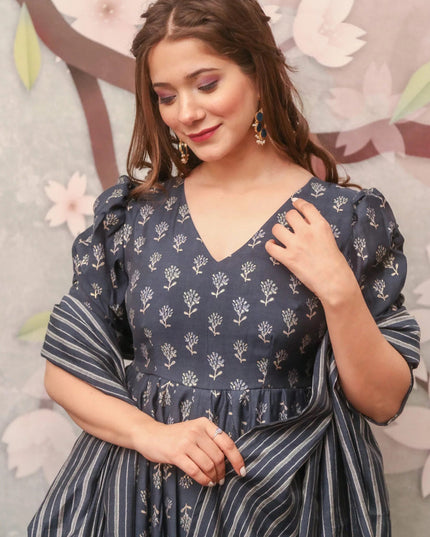 Grey Pure Muslin Sharara Kameez Suit