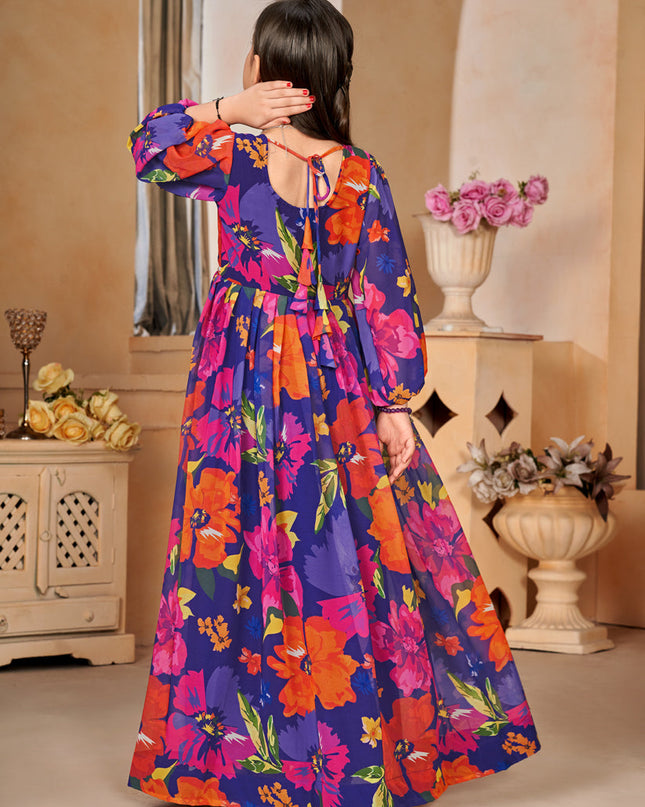 Violet Georgette Printed Girls Gown