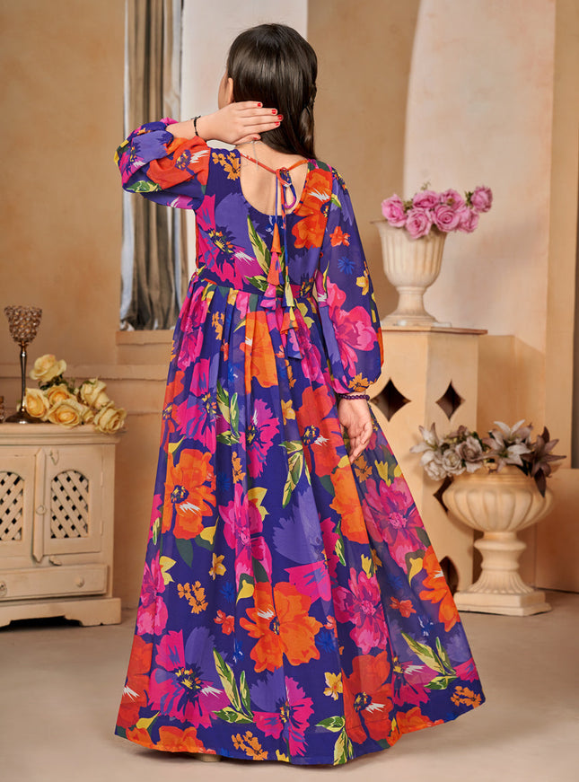 Violet Georgette Printed Girls Gown