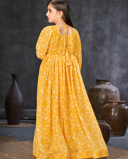 Sunny Yellow Georgette Printed Girls Gown
