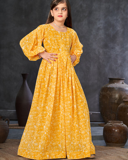 Sunny Yellow Georgette Printed Girls Gown