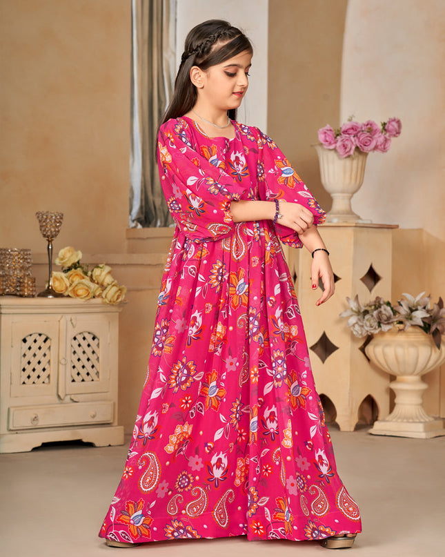 Rani Pink Georgette Printed Girls Gown