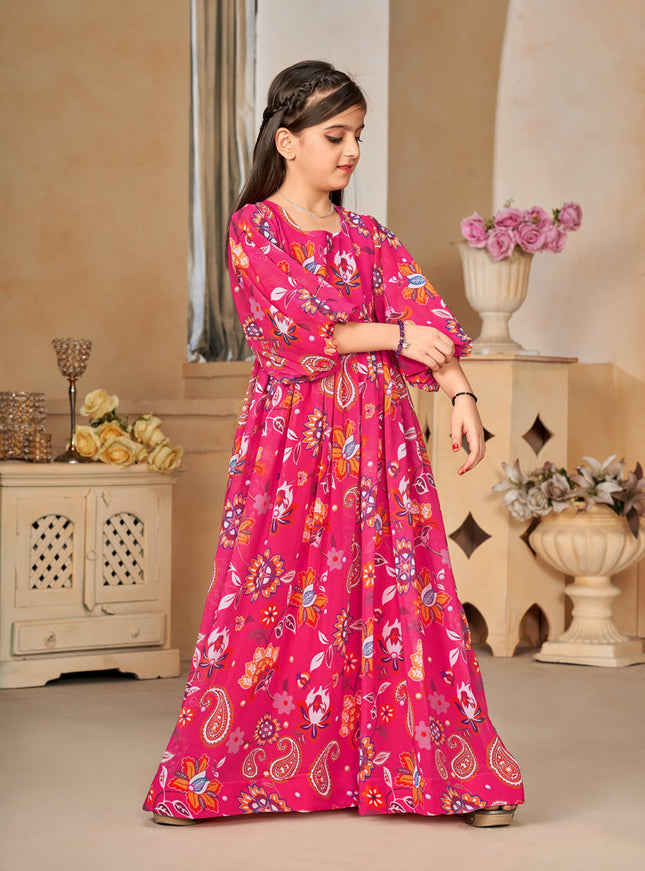 Rani Pink Georgette Printed Girls Gown