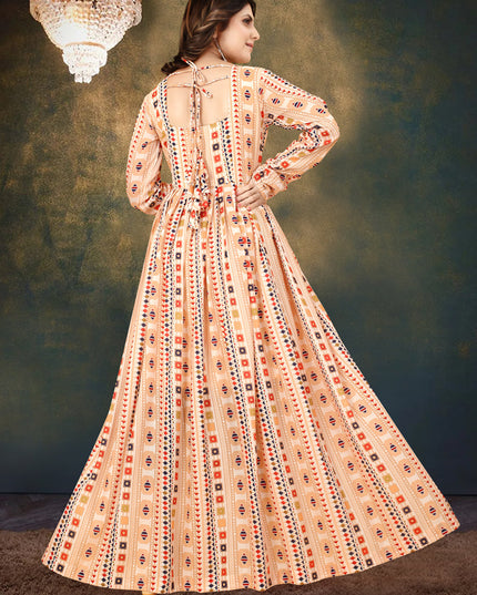 Cream Muslin Digital Printed Gown