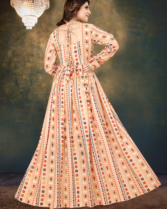 Cream Muslin Digital Printed Gown