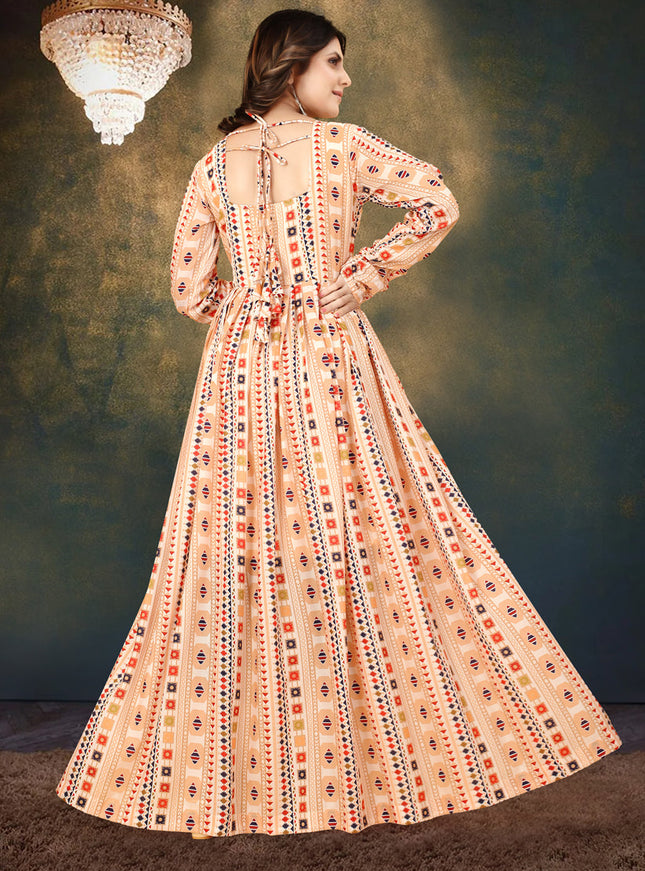 Cream Muslin Digital Printed Gown