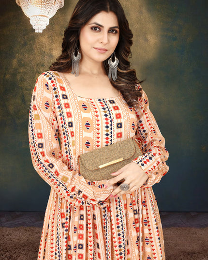 Cream Muslin Digital Printed Gown