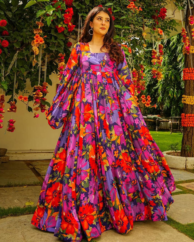 Multicolor Heavy Georgette Digital Printed Gown