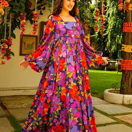 Multicolor Heavy Georgette Digital Printed Gown