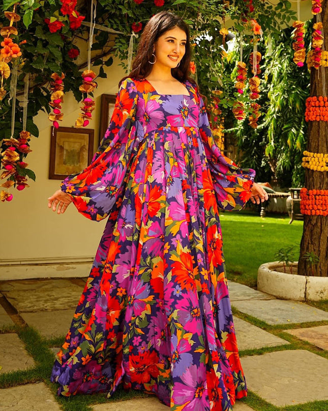 Multicolor Heavy Georgette Digital Printed Gown