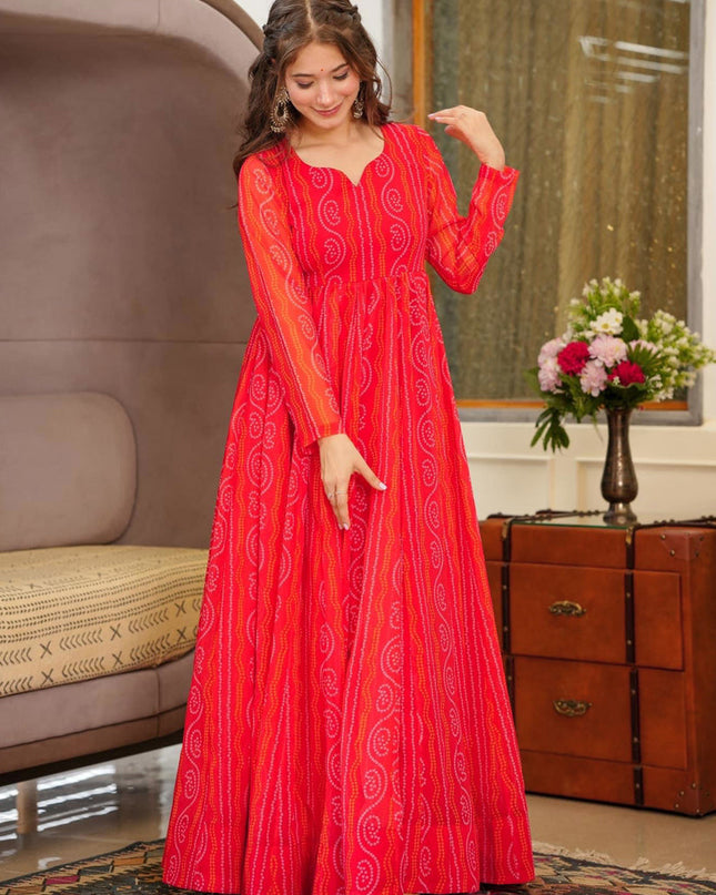 Red Heavy Georgette Digital Printed Gown