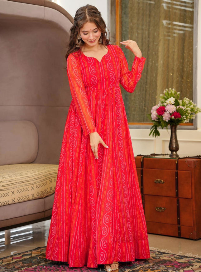Red Heavy Georgette Digital Printed Gown