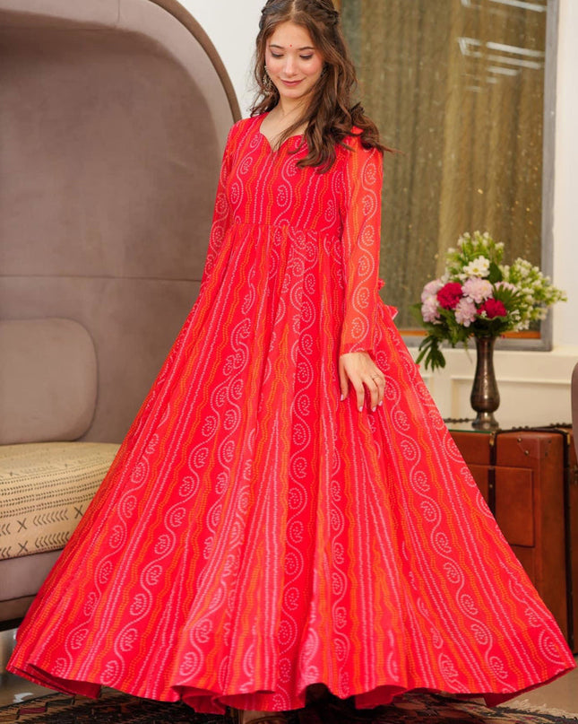 Red Heavy Georgette Digital Printed Gown