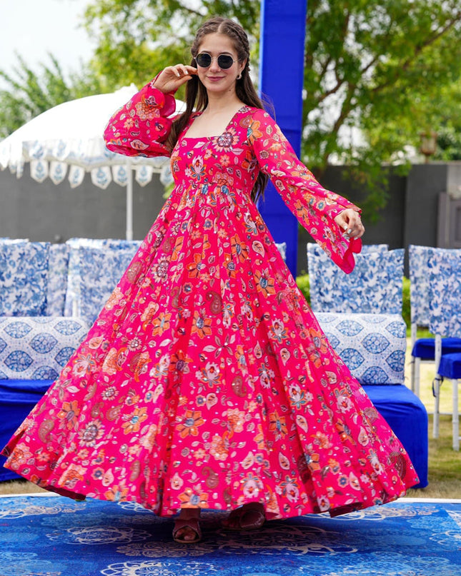 Rani Pink Heavy Georgette Digital Printed Gown