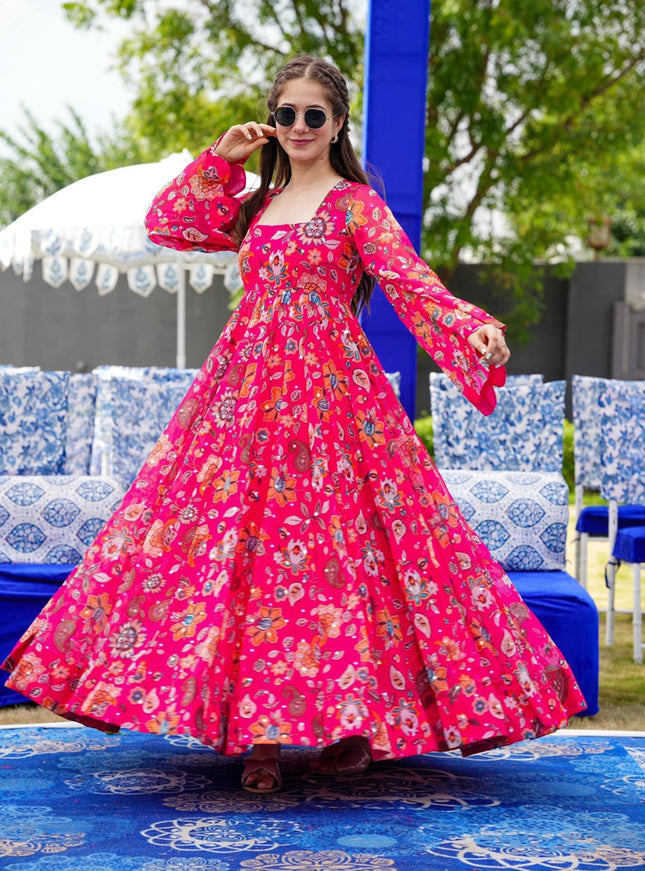 Rani Pink Heavy Georgette Digital Printed Gown