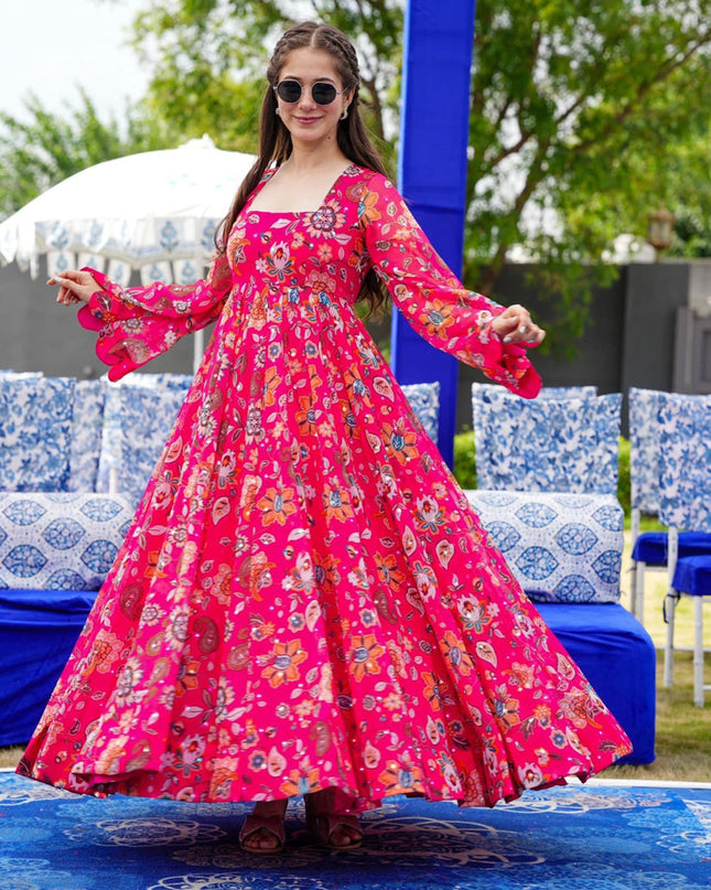 Rani Pink Heavy Georgette Digital Printed Gown