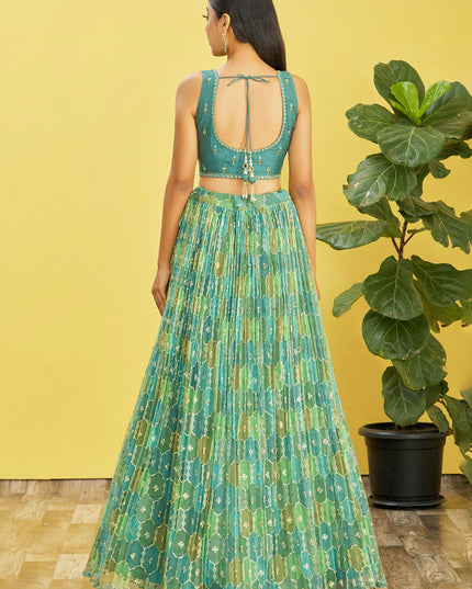 Mint Green Organza Designer Lehenga Choli Set