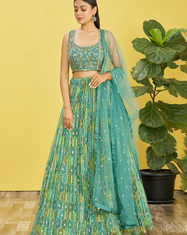 Mint Green Organza Designer Lehenga Choli Set