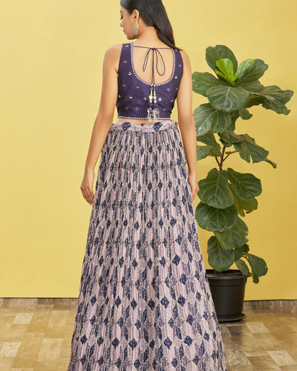 Navy Blue Chinnon Designer Lehenga Choli Set