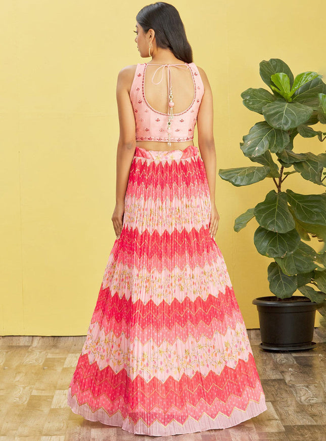 Cherry Pink Chinnon Designer Lehenga Choli Set